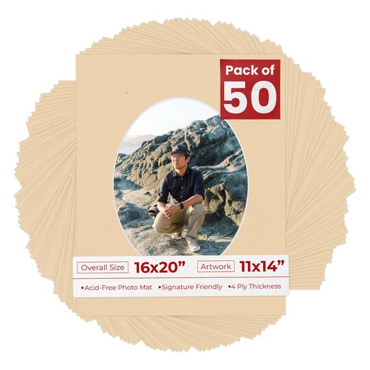 Toasted Almond Mat Board for 16x20 Frames - Oval Opening for 11x14 Photos